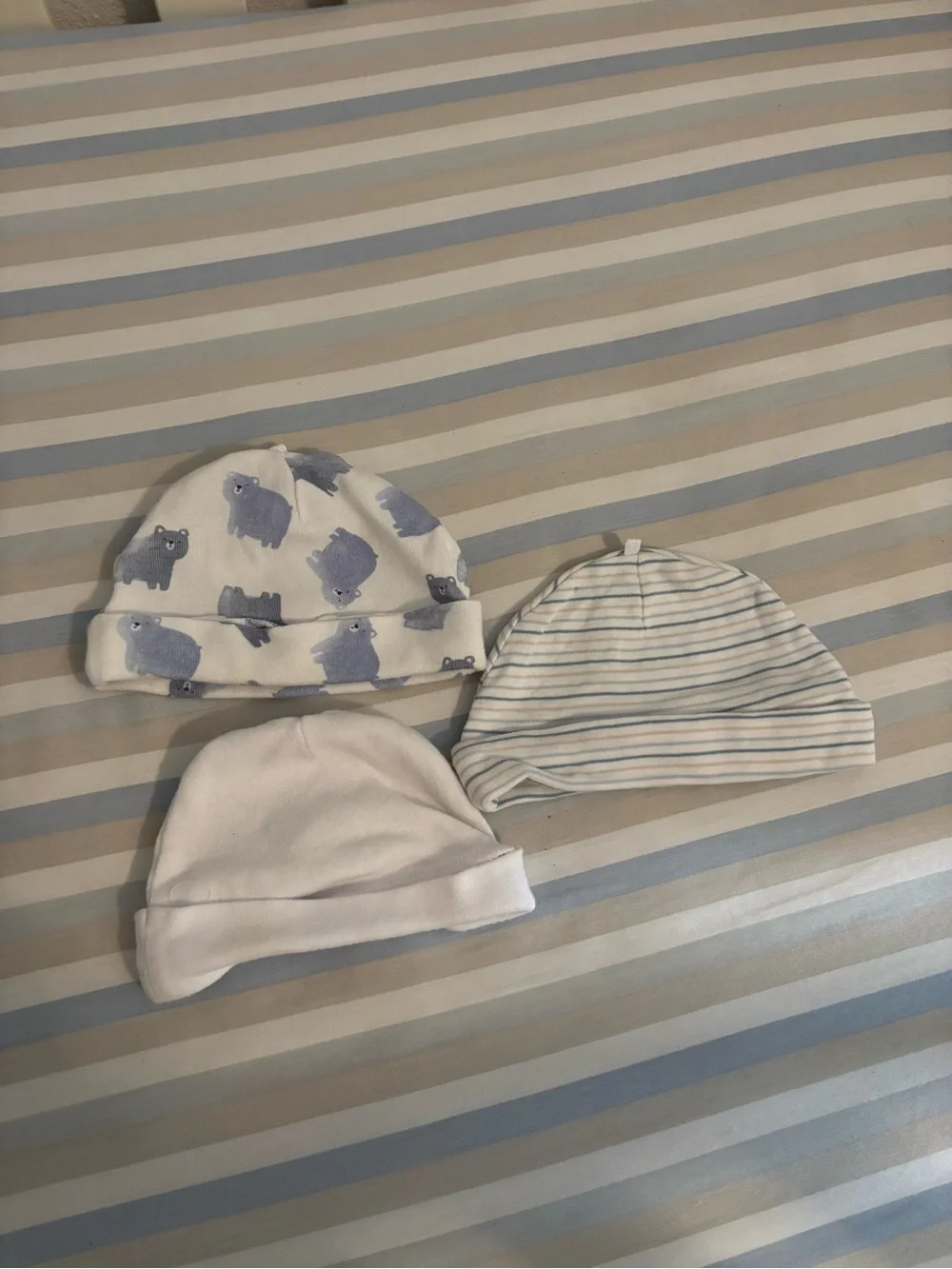 Carter's and the Peanut Shell Baby Hat Mixed Set - White, Stripe, and Bear